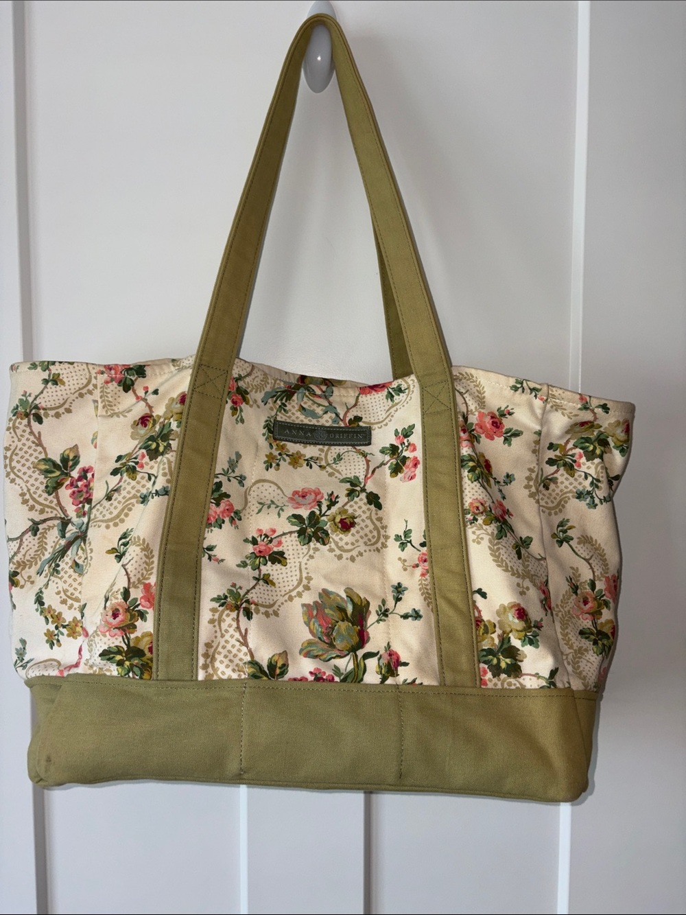 Anna Griffin Floral Canvas Tote with Olive Accents